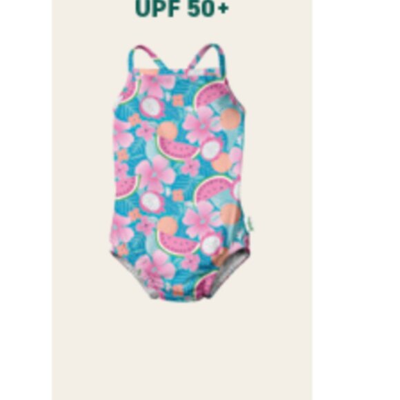 NWOT Girls Green Sprouts One-Piece swimsuit with Built-in Swim Diaper Size 6 mos - Picture 2 of 4